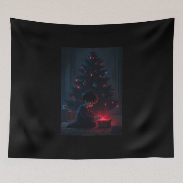 Item preview, Dark Anime Scary Boy Opening Gift by Christmas Tree designed and sold by OhmAuraArt.