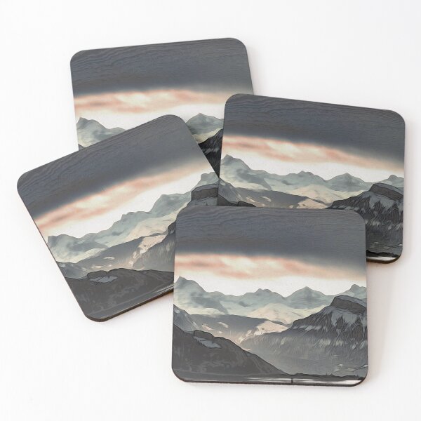 Item preview, Evening glow in the Alps – Winter dramaturgy in the Moku Hanga style / Swiss Artwork Photography designed and sold by Raphael Wolf.