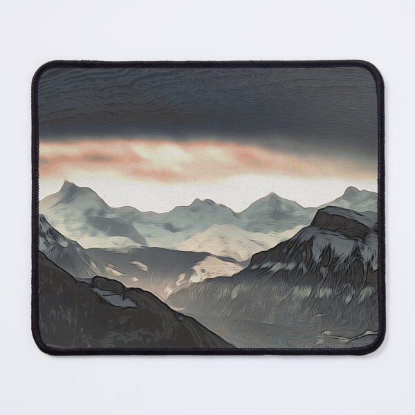 Item preview, Evening glow in the Alps – Winter dramaturgy in the Moku Hanga style / Swiss Artwork Photography designed and sold by Raphael Wolf.