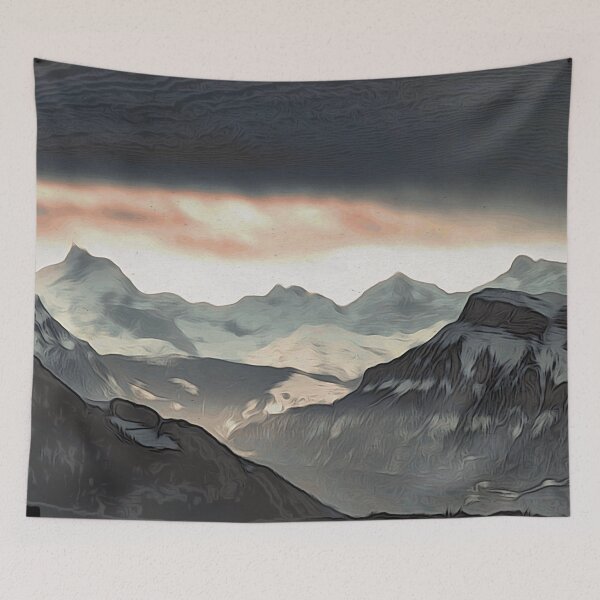 Item preview, Evening glow in the Alps – Winter dramaturgy in the Moku Hanga style / Swiss Artwork Photography designed and sold by Raphael Wolf.