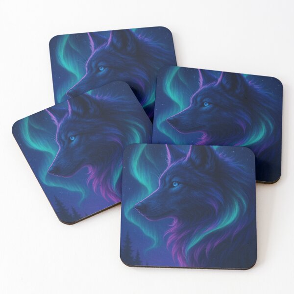 Artikelvorschau, Neon Wolf Spirit – Kosmische blau-violette Wolfskunst | Mystisches Tierdesign entworfen und verkauft von GoldenDreamGallery.