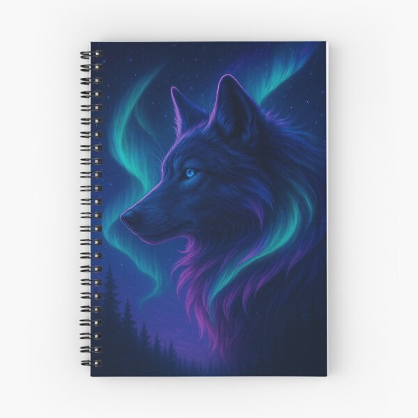 Artikelvorschau, Neon Wolf Spirit – Kosmische blau-violette Wolfskunst | Mystisches Tierdesign entworfen und verkauft von GoldenDreamGallery.