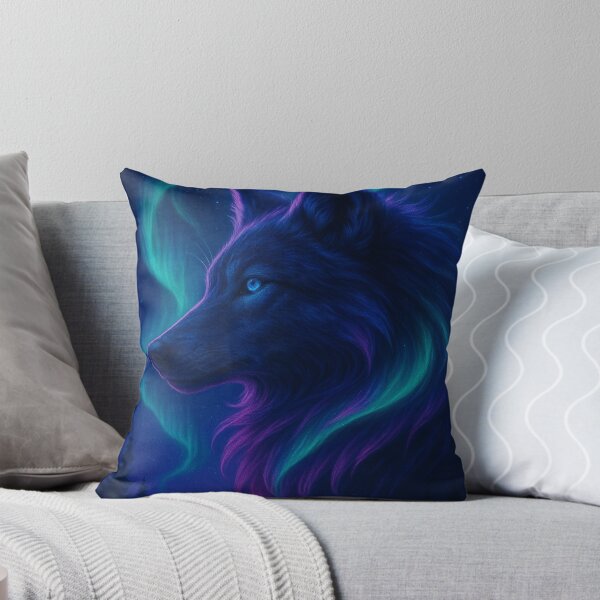 Artikelvorschau, Neon Wolf Spirit – Kosmische blau-violette Wolfskunst | Mystisches Tierdesign entworfen und verkauft von GoldenDreamGallery.