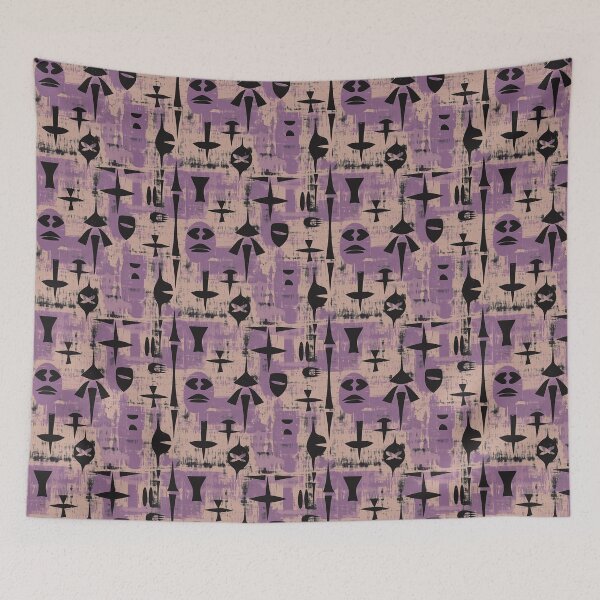 Item preview, Totemic Symbols and Geometric Shapes in Purple, Black & Beige – Mystic Maskerade designed and sold by The Print Parlor.