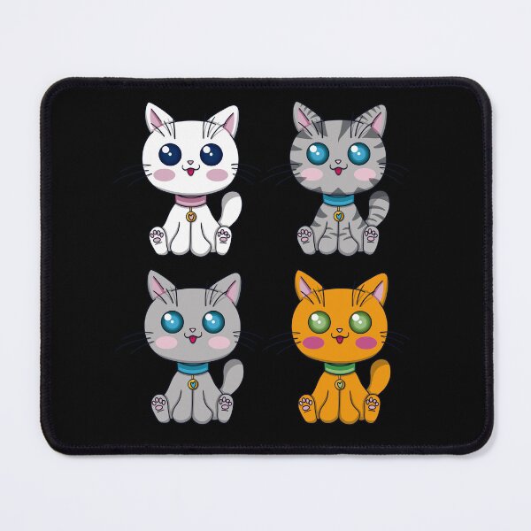 Item preview, 4 happy kawaii cats on a black background designed and sold by EyeTrickster.