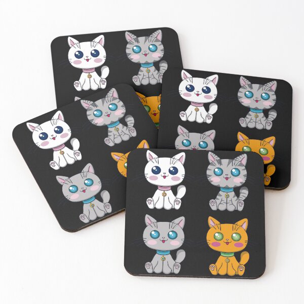 Item preview, 4 happy kawaii cats on a black background designed and sold by EyeTrickster.