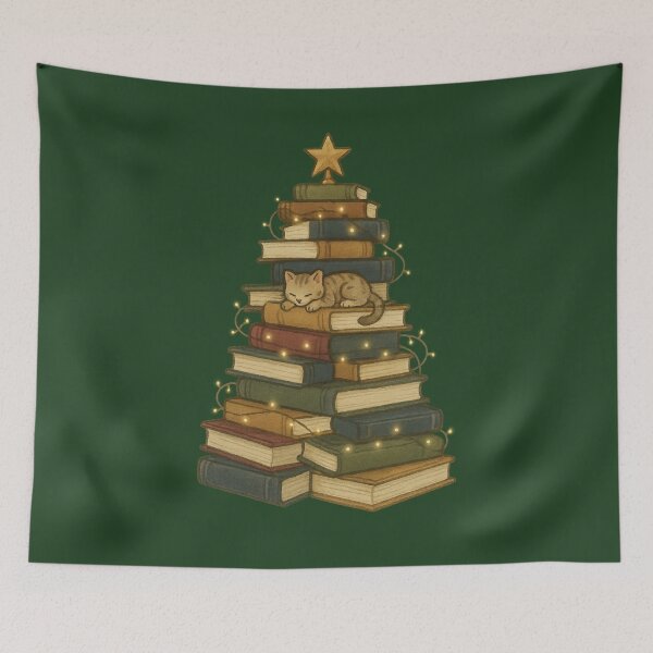 Item preview, Book Stack Christmas Tree – Cozy Hand-Drawn Holiday Illustration designed and sold by Graphicarium Shop.