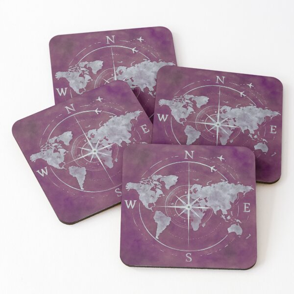 Item preview, Dark Pink Watercolor World Map with Compass Points – Travel & Adventure Art designed and sold by baggycatsworld.