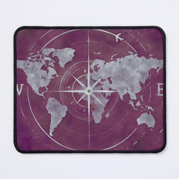 Item preview, Dark Pink Watercolor World Map with Compass Points – Travel & Adventure Art designed and sold by baggycatsworld.