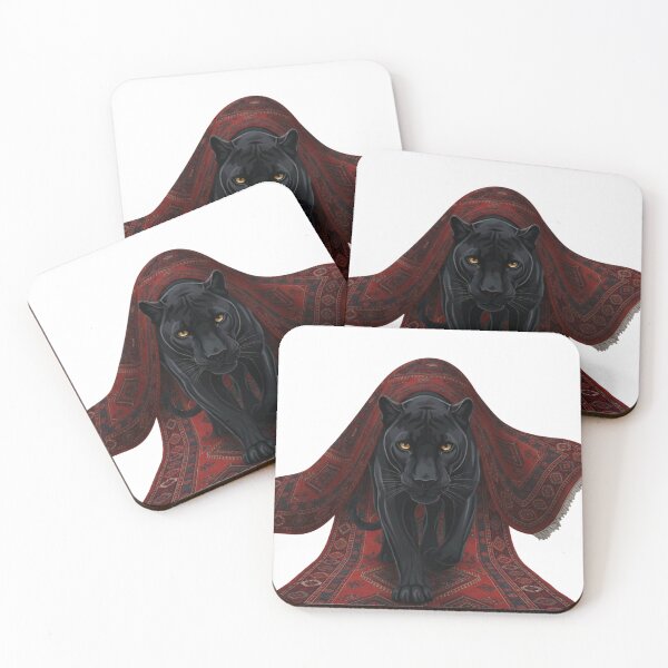 Item preview, Majestic Black Panther on Morrocan Red Rug | Regal Wild Cat Art designed and sold by designwiss.