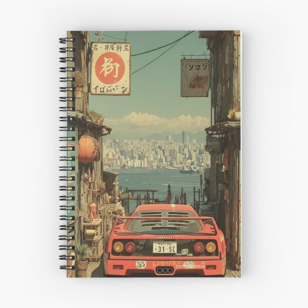 Item preview, Retro Japanese Alley With Red Supercar & Cityscape Vaporwave Cyberpunk Aesthetic designed and sold by RosetteArtists.