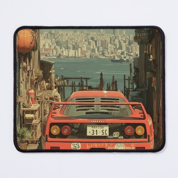 Item preview, Retro Japanese Alley With Red Supercar & Cityscape Vaporwave Cyberpunk Aesthetic designed and sold by RosetteArtists.