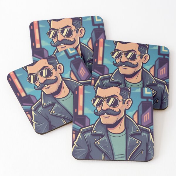 Item preview, Cool Retro Man with Mustache & Sunglasses | Biker Style Cartoon designed and sold by Raju2018.