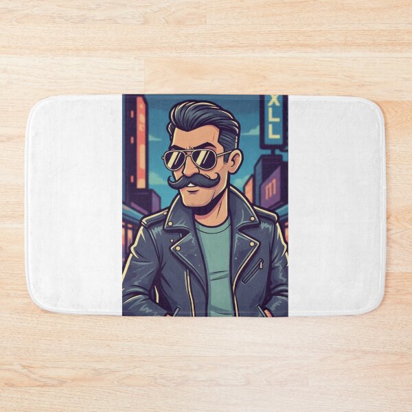 Item preview, Cool Retro Man with Mustache & Sunglasses | Biker Style Cartoon designed and sold by Raju2018.