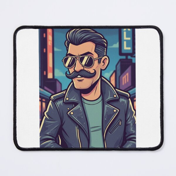 Item preview, Cool Retro Man with Mustache & Sunglasses | Biker Style Cartoon designed and sold by Raju2018.
