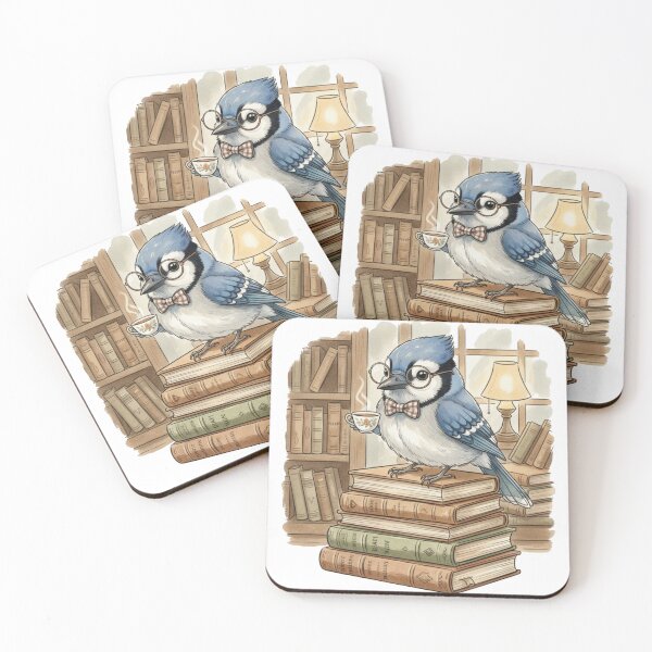 Item preview, Dark Academia Blue Jay Bookworm Reading Bird Watercolor Art designed and sold by Green Seeker.