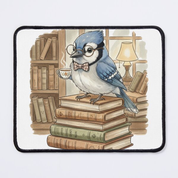 Item preview, Dark Academia Blue Jay Bookworm Reading Bird Watercolor Art designed and sold by Green Seeker.