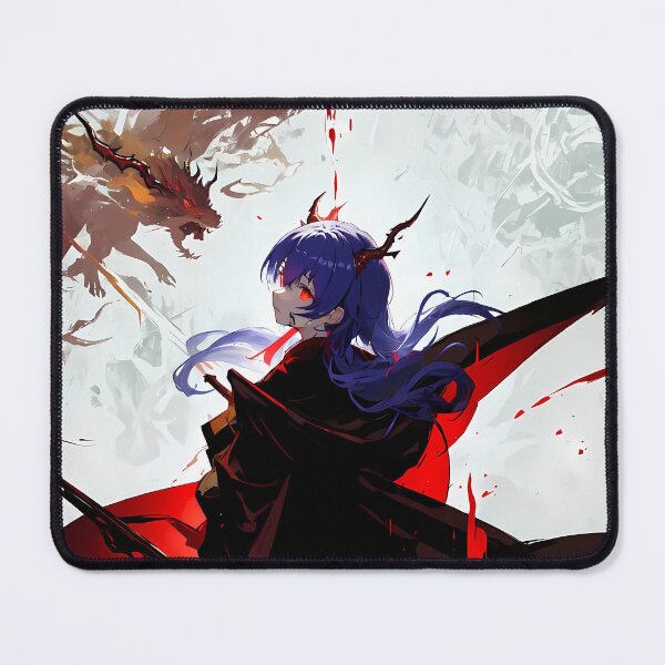 Item preview, Chen Prelude Ch’En Arknights Girl Facing Dragon In Red And Black Fantasy designed and sold by thedarvills.