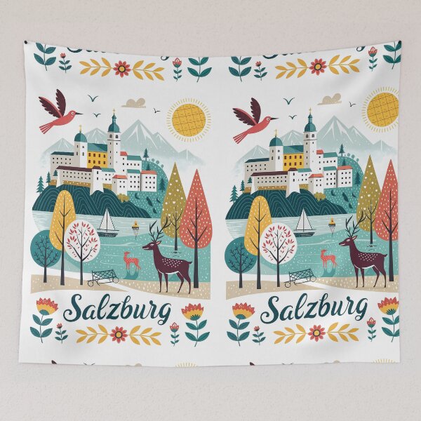 Item preview, Salzburg Castle & Nature Scene Vintage Illustration, travel Art designed and sold by Witsprings.