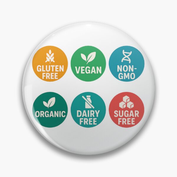 Item preview, Isolated food label stickers include gluten free, vegan, non-GMO, organic, dairy, sugar free, AI Generated designed and sold by dvoevnore.