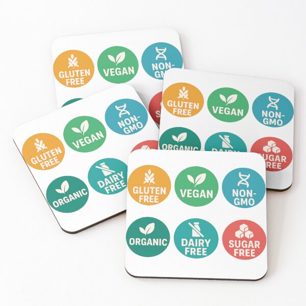 Item preview, Isolated food label stickers include gluten free, vegan, non-GMO, organic, dairy, sugar free, AI Generated designed and sold by dvoevnore.