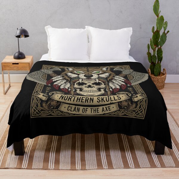 Item preview, Northern Skulls Clan of the Axe - Viking Wolf Warrior Skull Art designed and sold by AwesomeBeyondLimits.