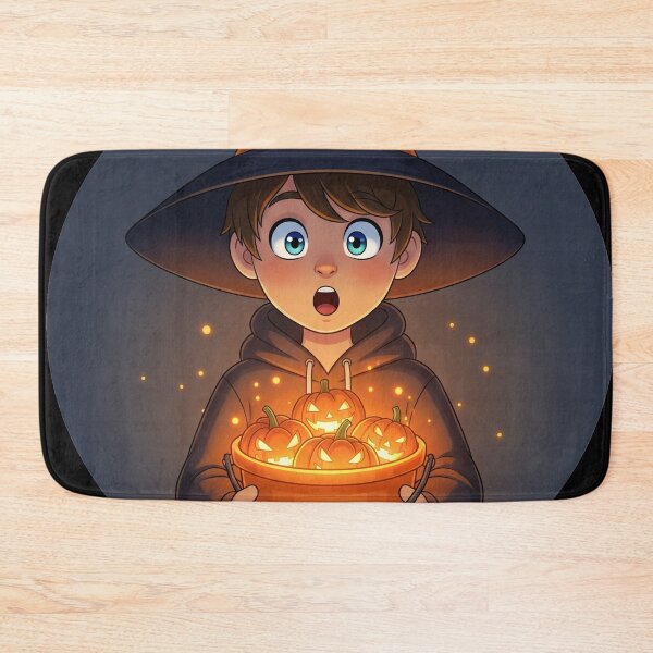 Item preview, Un enfant déguisé en sorcier portant un seau de citrouilles d'Halloween lumineuses (Enfant déguisé en sorcière) designed and sold by thechoice1.