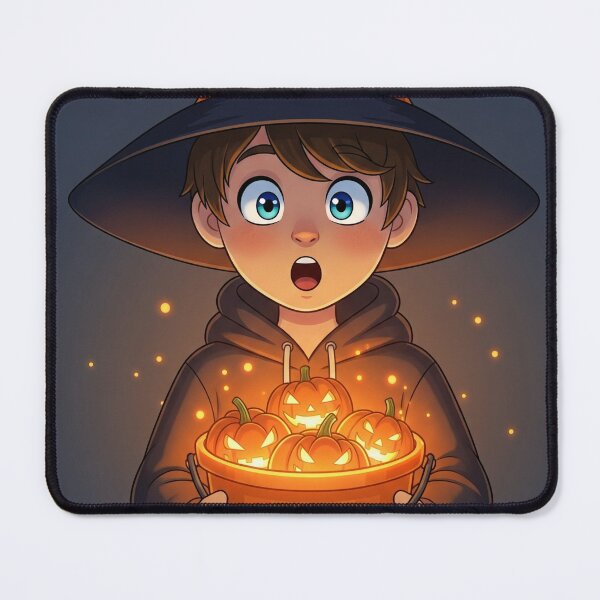 Item preview, Un enfant déguisé en sorcier portant un seau de citrouilles d'Halloween lumineuses (Enfant déguisé en sorcière) designed and sold by thechoice1.