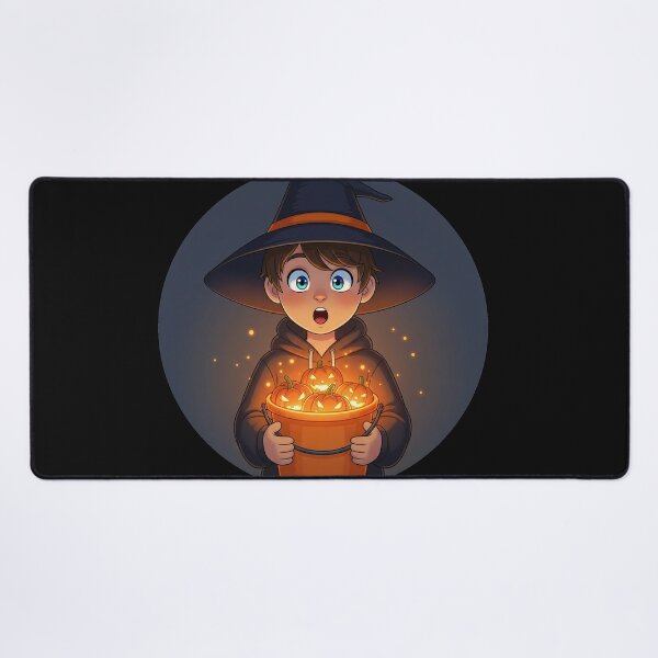 Item preview, Un enfant déguisé en sorcier portant un seau de citrouilles d'Halloween lumineuses (Enfant déguisé en sorcière) designed and sold by thechoice1.