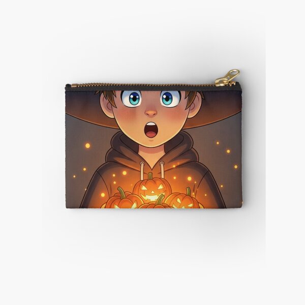 Item preview, Un enfant déguisé en sorcier portant un seau de citrouilles d'Halloween lumineuses (Enfant déguisé en sorcière) designed and sold by thechoice1.