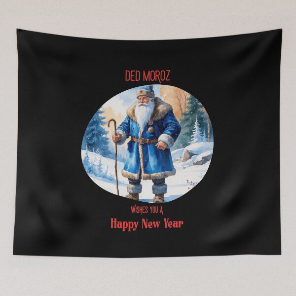Item preview, Ded Moroz Happy New Year Vintage Winter Illustration - BLACK designed and sold by PAPIRO SIGLO XXI.