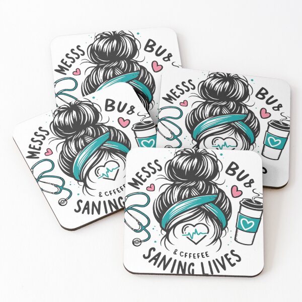 Item preview, Messy Bun Saving Lives Nurse Coffee Heartbeat Design designed and sold by DrawDrip.