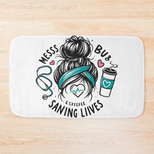 Item preview, Messy Bun Saving Lives Nurse Coffee Heartbeat Design designed and sold by DrawDrip.