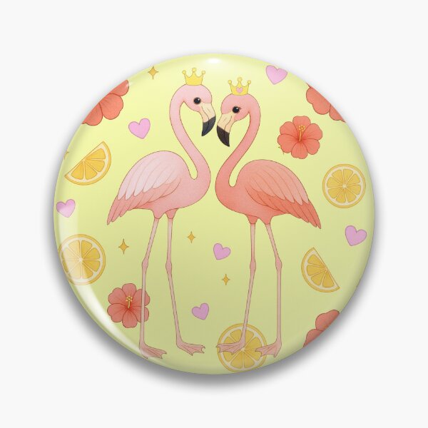 Item preview, Flamingo Couple with Hibiscus and Lemon - Yellow designed and sold by HIMEKARI.
