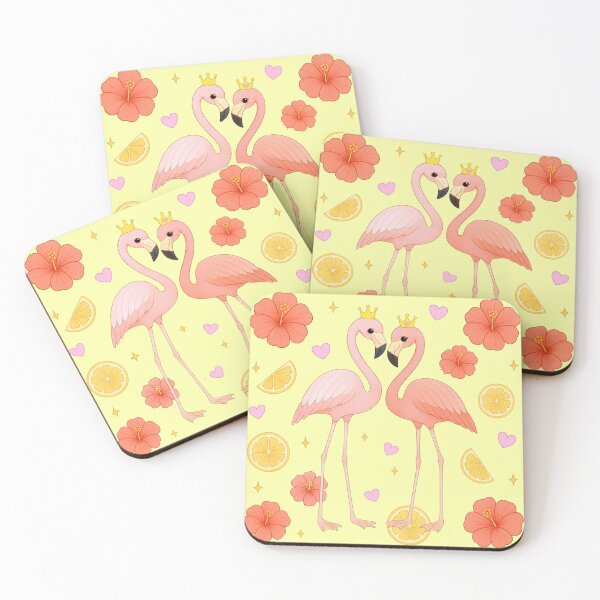 Item preview, Flamingo Couple with Hibiscus and Lemon - Yellow designed and sold by HIMEKARI.