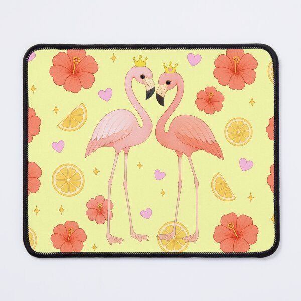 Item preview, Flamingo Couple with Hibiscus and Lemon - Yellow designed and sold by HIMEKARI.