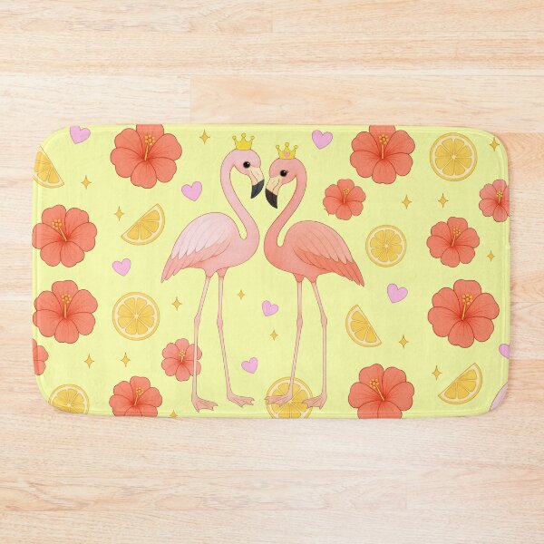 Item preview, Flamingo Couple with Hibiscus and Lemon - Yellow designed and sold by HIMEKARI.