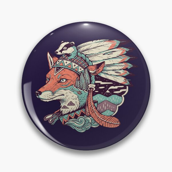Item preview, Woodland Fox and Badger with Feathers - Tribal Nature Art designed and sold by AwesomeBeyondLimits.