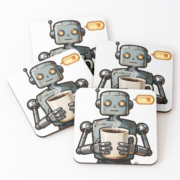 Item preview, Caffeinated Robot Needs Coffee - Funny Low Battery Mode designed and sold by LostFutureFactory.