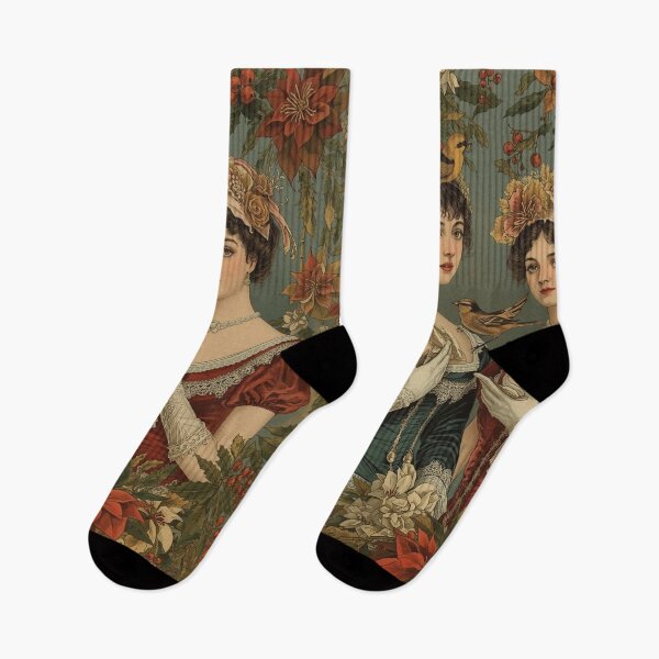 Item preview,  Victorian Ladies Christmas with Birds and Flowers - Elegant Vintage Portrait Art designed and sold by freackly.