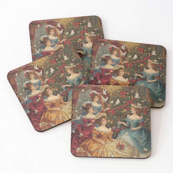 Item preview, Victorian Christmas Ball - Elegant Ladies in Gowns Holiday Art Print designed and sold by freackly.