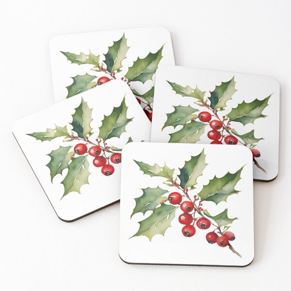 Item preview,   Holly Watercolor Minimalist Florals Pattern  Green Red ,Christmas  Romantic Elegant Pattern designed and sold by KolorellaS.
