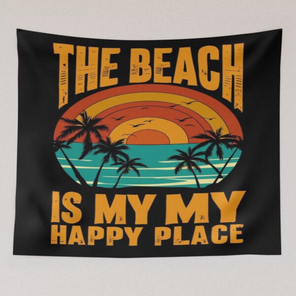 Item preview, Tropical Sunset Beach Design – Palm Trees, Waves & Birds – My Happy Place Vibes designed and sold by Bright Nest Studio.