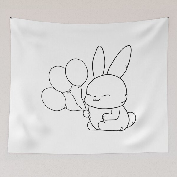 Item preview, A kawaii coloring page featuring a cute bunny and balloons. designed and sold by IrinaCuteLab.