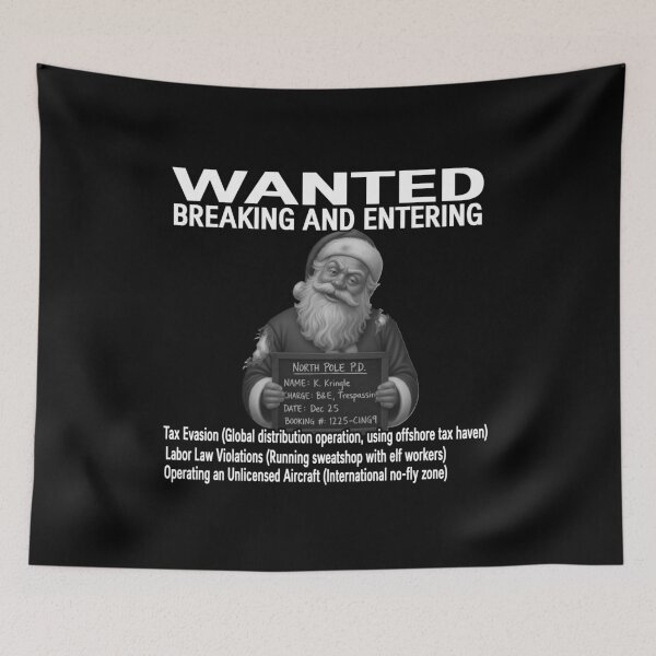 Item preview, WANTED: Santa Claus Mugshot - K. Kringle - Breaking and Entering, Tax Evasion, & Elf Labor Violations designed and sold by A-T-H.