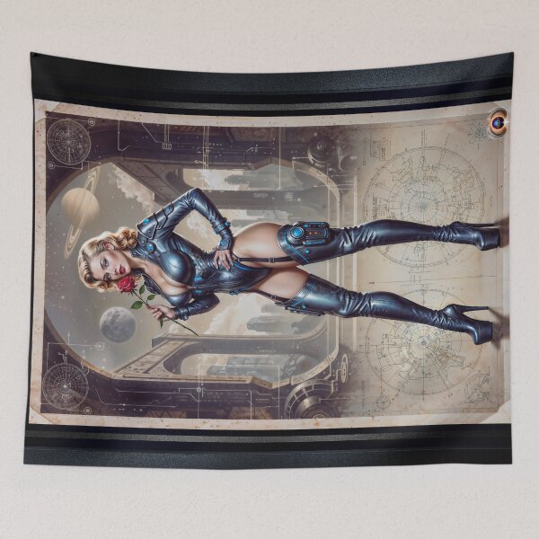 Item preview, Delphine Yavari Retrofuturistic Pinup Illustration Stunning AI Concept Art by Xzendor7 designed and sold by Xzendor7 Digital Art Creations.