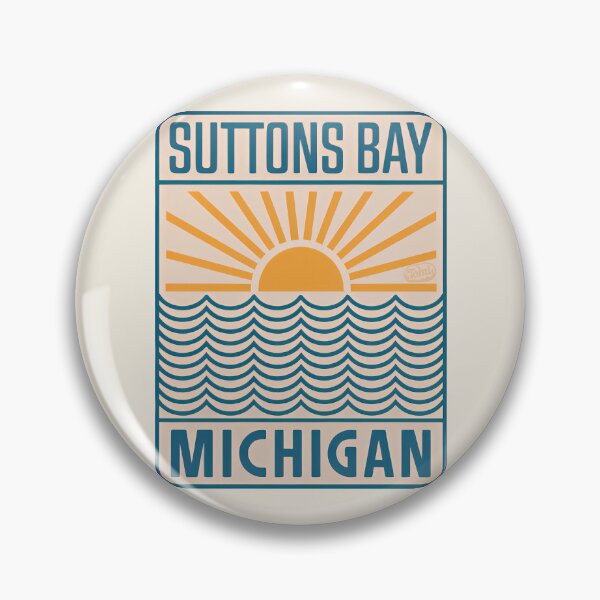 Item preview, Suttons Bay Michigan - Retro Beach Sign designed and sold by TheOldMittenIllustrated.