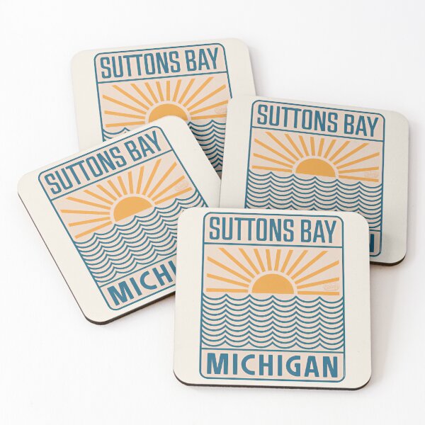 Item preview, Suttons Bay Michigan - Retro Beach Sign designed and sold by TheOldMittenIllustrated.