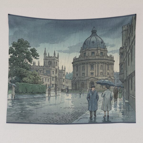Item preview, Oxford University in Rain Japanese Woodblock Print designed and sold by Takeda-art.