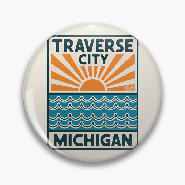 Item preview, Traverse City Michigan - Retro Beach Sign designed and sold by TheOldMittenIllustrated.